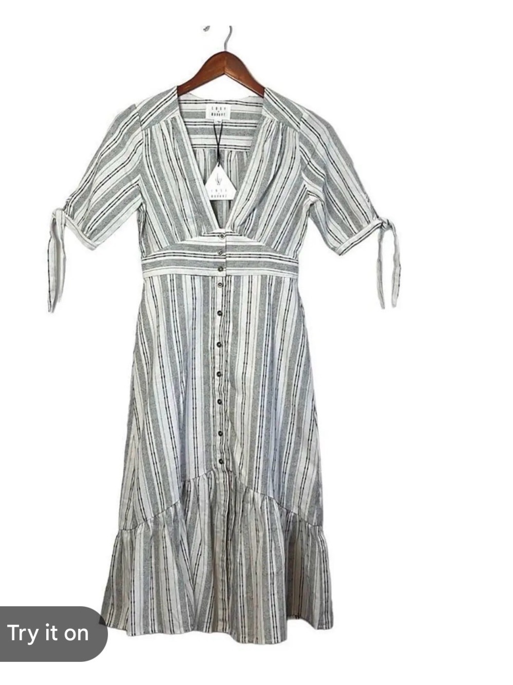 Lost + Wander Striped Button-Front Midi Dress - White and Gray